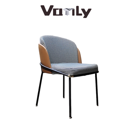 VL-DC27 Houndstooth Cloth Cotton Linen Dining Chair