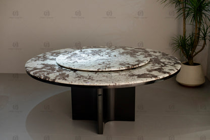 Snow Fox Marble Round Dining Table