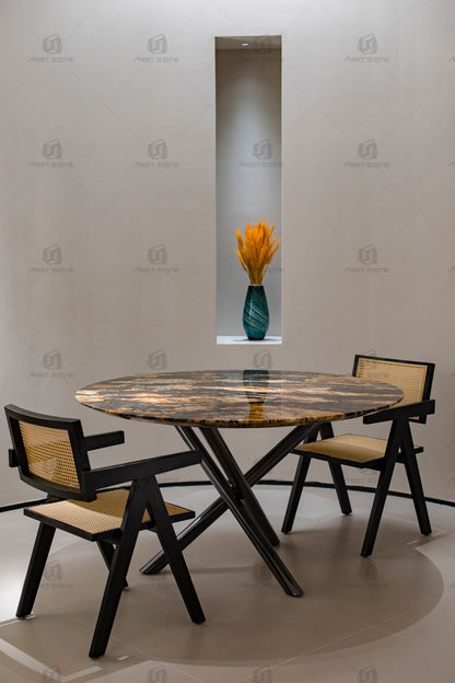 Gold Silk Marble Round Dining Table