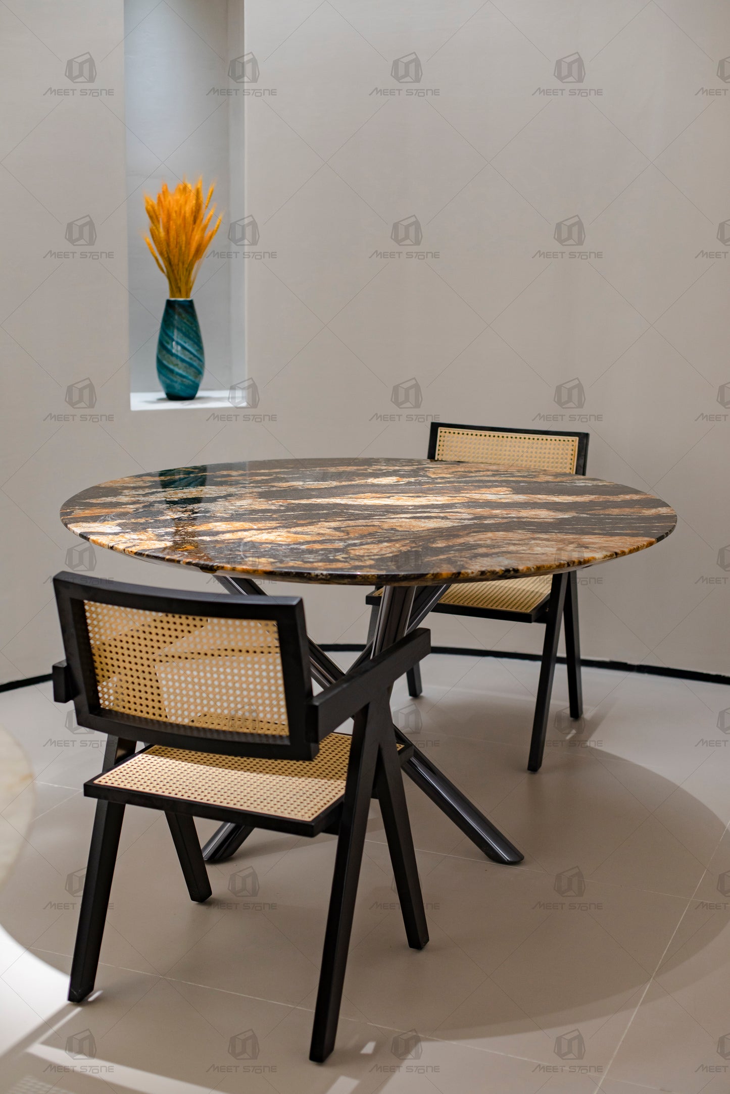 Gold Silk Marble Round Dining Table