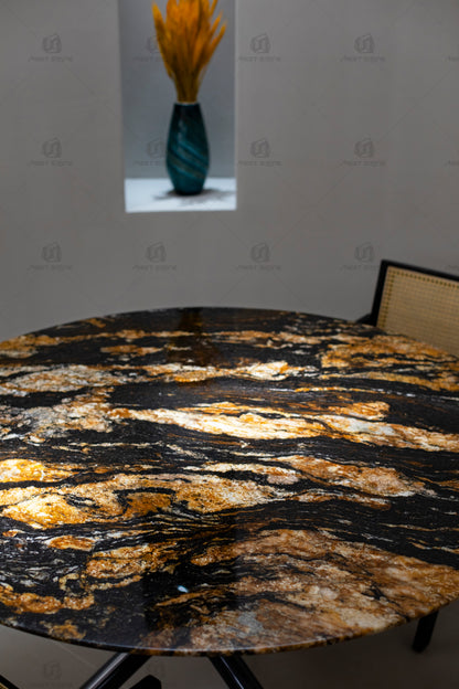 Gold Silk Marble Round Dining Table