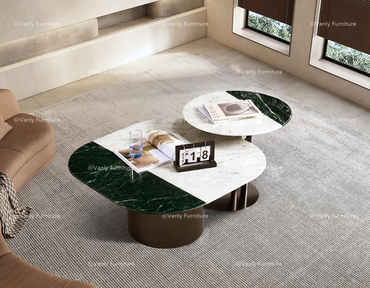 Simple two-color mosaic marble combination coffee table