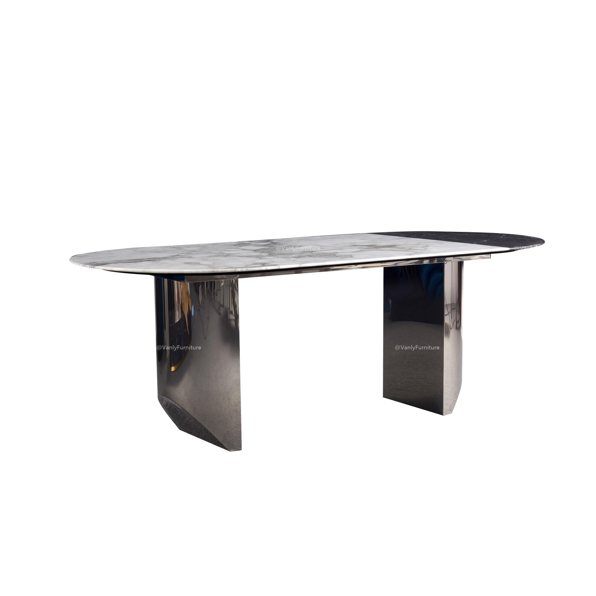 Black and white mosaic marble floating table - VanlyFurnitre