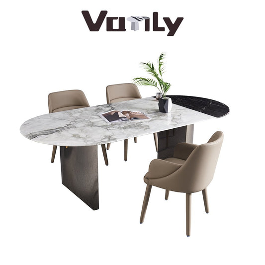 Black and white mosaic marble floating table - VanlyFurnitre