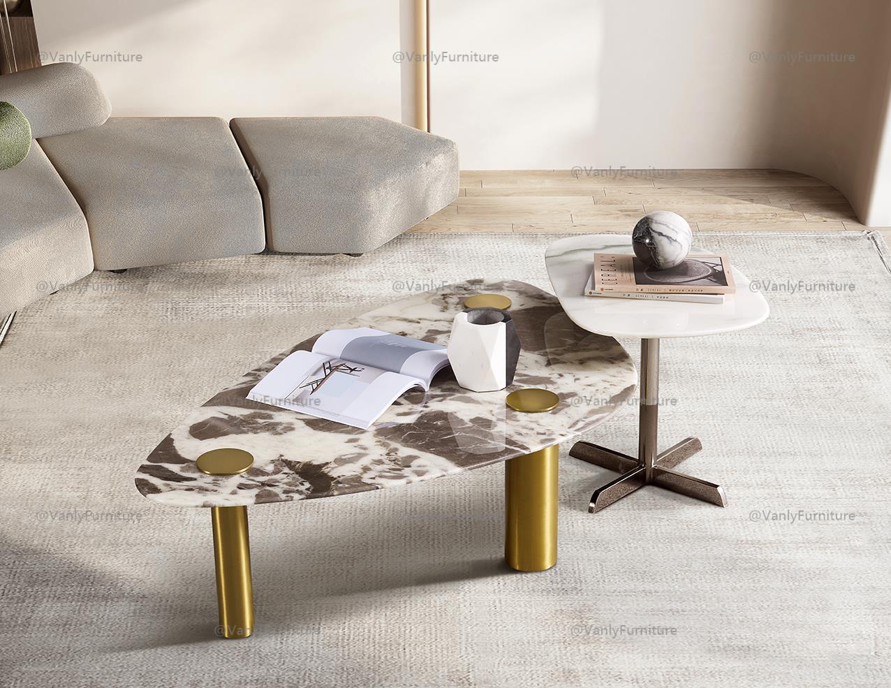 Italian water drop marble combination Tea table - VanlyFurnitre