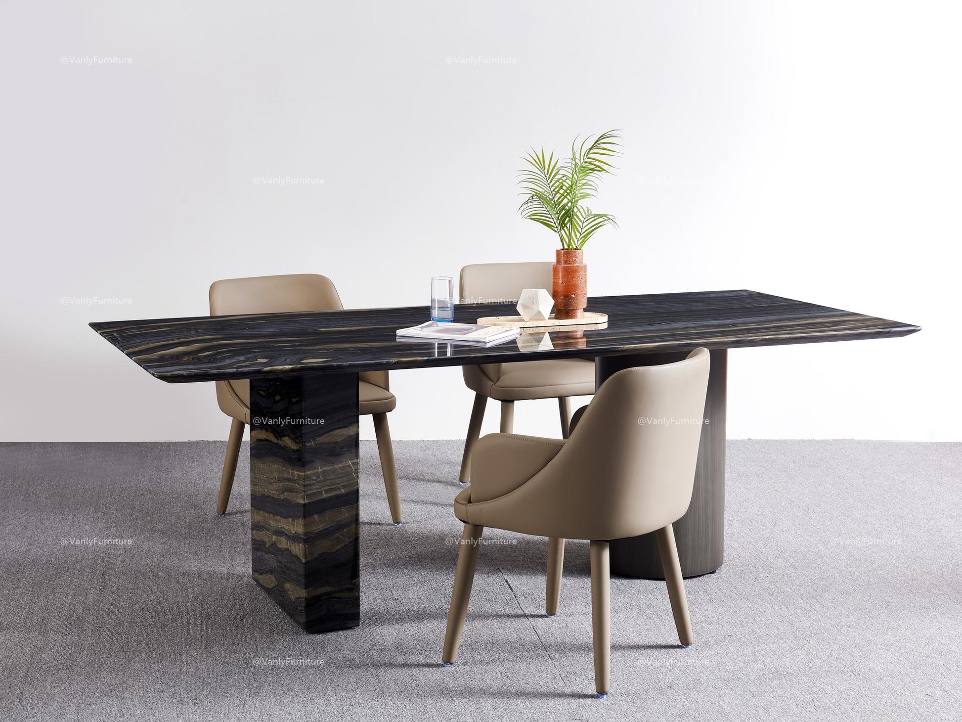 Long marble dining table with Mandarin duck feet - VanlyFurnitre