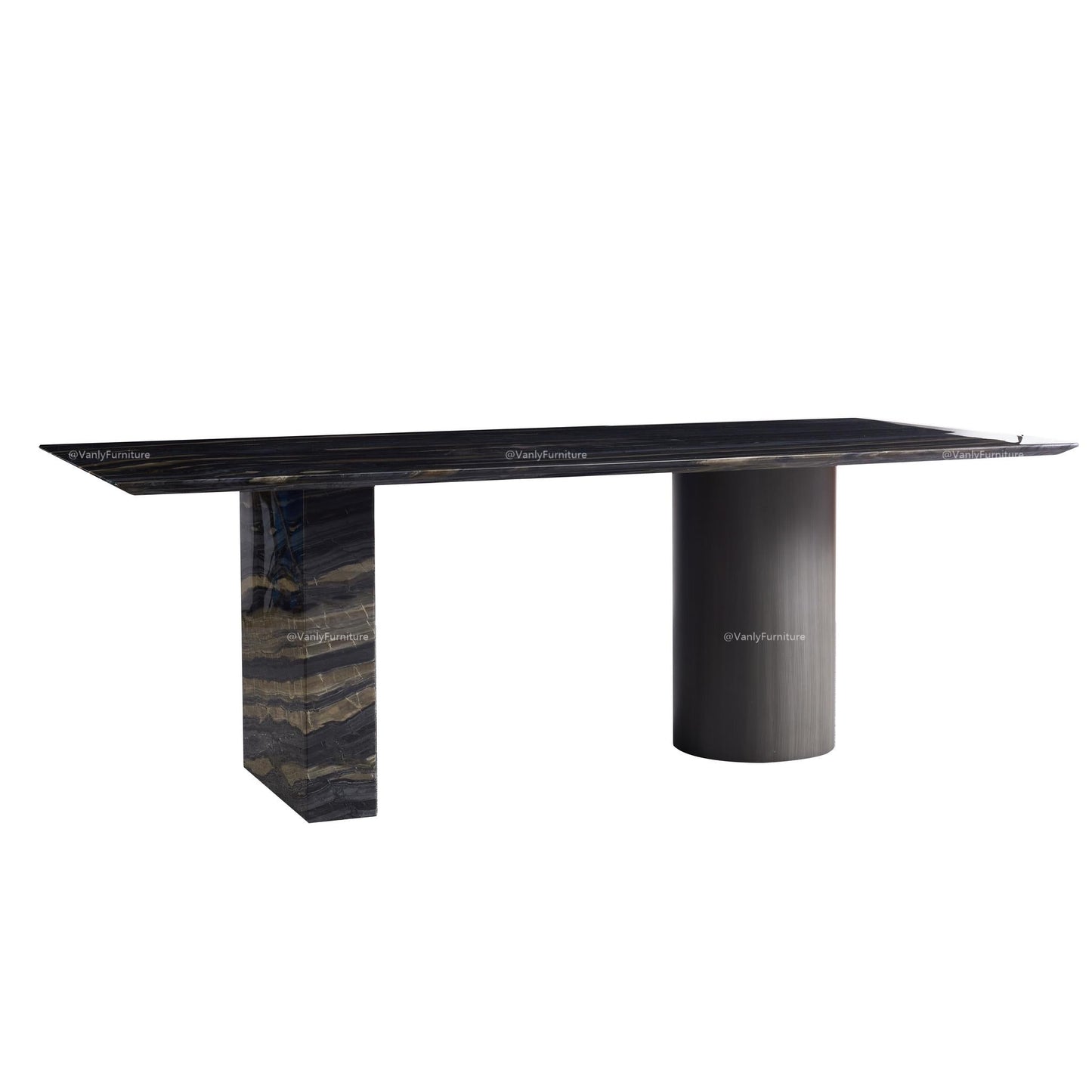 Long marble dining table with Mandarin duck feet - VanlyFurnitre