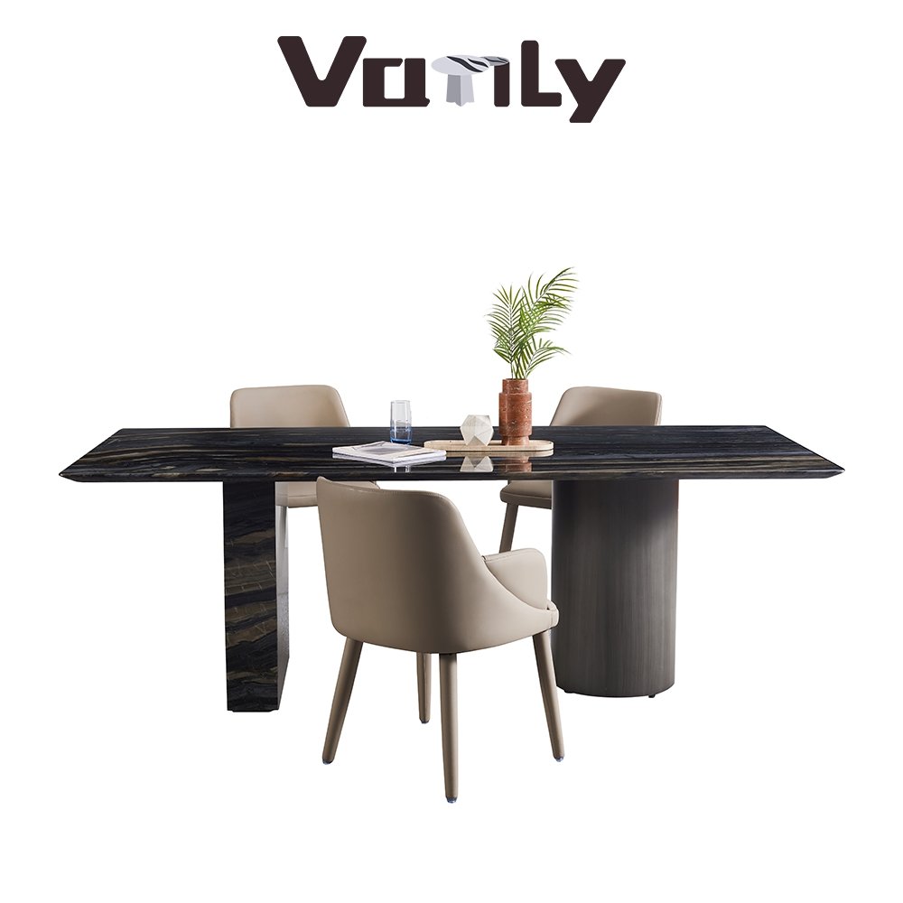 Long marble dining table with Mandarin duck feet - VanlyFurnitre