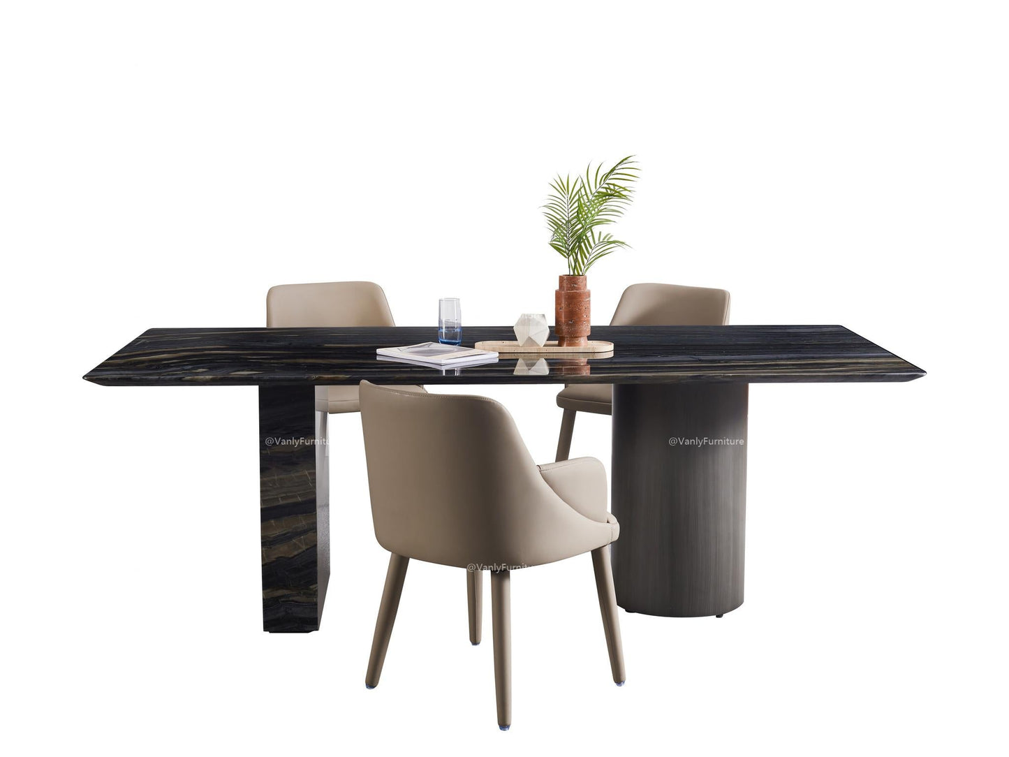 Long marble dining table with Mandarin duck feet - VanlyFurnitre